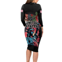 United States Independence Day Long Sleeve Bodycon Dress The 4th of July Statue of Liberty Retro Style - Wonder Print Shop