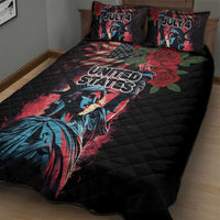 United States Independence Day Quilt Bed Set The 4th of July Statue of Liberty Retro Style - Wonder Print Shop