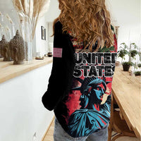 United States Independence Day Women Casual Shirt The 4th of July Statue of Liberty Retro Style - Wonder Print Shop