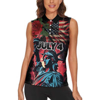United States Independence Day Women Sleeveless Polo Shirt The 4th of July Statue of Liberty Retro Style - Wonder Print Shop