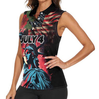 United States Independence Day Women Sleeveless Polo Shirt The 4th of July Statue of Liberty Retro Style - Wonder Print Shop