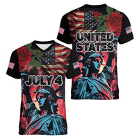 United States Independence Day Women V-Neck T-Shirt The 4th of July Statue of Liberty Retro Style - Wonder Print Shop
