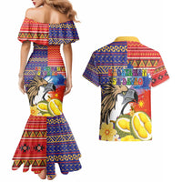 Philippines Kadayawan Couples Matching Mermaid Dress and Hawaiian Shirt Filipino Eagle Durian with Polynesian and Igorots Pattern - Wonder Print Shop