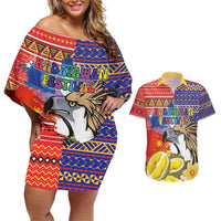 Philippines Kadayawan Couples Matching Off Shoulder Short Dress and Hawaiian Shirt Filipino Eagle Durian with Polynesian and Igorots Pattern - Wonder Print Shop