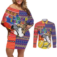 Philippines Kadayawan Couples Matching Off Shoulder Short Dress and Long Sleeve Button Shirt Filipino Eagle Durian with Polynesian and Igorots Pattern - Wonder Print Shop