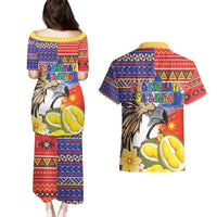 Philippines Kadayawan Couples Matching Puletasi and Hawaiian Shirt Filipino Eagle Durian with Polynesian and Igorots Pattern - Wonder Print Shop