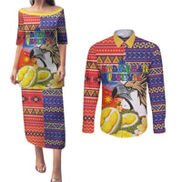 Philippines Kadayawan Couples Matching Puletasi and Long Sleeve Button Shirt Filipino Eagle Durian with Polynesian and Igorots Pattern - Wonder Print Shop