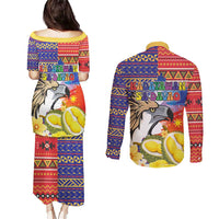 Philippines Kadayawan Couples Matching Puletasi and Long Sleeve Button Shirt Filipino Eagle Durian with Polynesian and Igorots Pattern - Wonder Print Shop