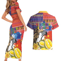 Philippines Kadayawan Couples Matching Short Sleeve Bodycon Dress and Hawaiian Shirt Filipino Eagle Durian with Polynesian and Igorots Pattern - Wonder Print Shop