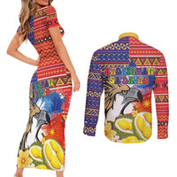 Philippines Kadayawan Couples Matching Short Sleeve Bodycon Dress and Long Sleeve Button Shirt Filipino Eagle Durian with Polynesian and Igorots Pattern - Wonder Print Shop