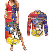 Philippines Kadayawan Couples Matching Summer Maxi Dress and Long Sleeve Button Shirt Filipino Eagle Durian with Polynesian and Igorots Pattern - Wonder Print Shop