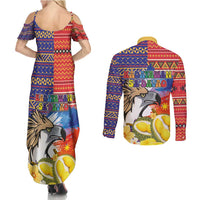 Philippines Kadayawan Couples Matching Summer Maxi Dress and Long Sleeve Button Shirt Filipino Eagle Durian with Polynesian and Igorots Pattern - Wonder Print Shop