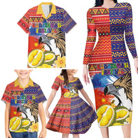 Philippines Kadayawan Family Matching Long Sleeve Bodycon Dress and Hawaiian Shirt Filipino Eagle Durian with Polynesian and Igorots Pattern - Wonder Print Shop