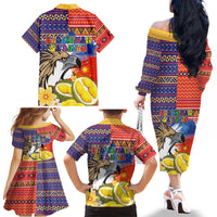 Philippines Kadayawan Family Matching Off The Shoulder Long Sleeve Dress and Hawaiian Shirt Filipino Eagle Durian with Polynesian and Igorots Pattern - Wonder Print Shop