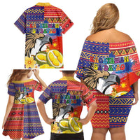 Philippines Kadayawan Family Matching Off Shoulder Short Dress and Hawaiian Shirt Filipino Eagle Durian with Polynesian and Igorots Pattern - Wonder Print Shop