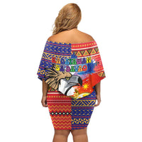 Philippines Kadayawan Family Matching Off Shoulder Short Dress and Hawaiian Shirt Filipino Eagle Durian with Polynesian and Igorots Pattern - Wonder Print Shop