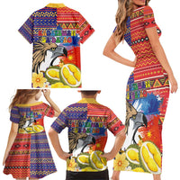 Philippines Kadayawan Family Matching Short Sleeve Bodycon Dress and Hawaiian Shirt Filipino Eagle Durian with Polynesian and Igorots Pattern - Wonder Print Shop