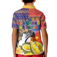 Philippines Kadayawan Kid Polo Shirt Filipino Eagle Durian with Polynesian and Igorots Pattern - Wonder Print Shop