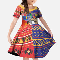 Philippines Kadayawan Kid Short Sleeve Dress Filipino Eagle Durian with Polynesian and Igorots Pattern - Wonder Print Shop