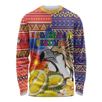Philippines Kadayawan Long Sleeve Shirt Filipino Eagle Durian with Polynesian and Igorots Pattern - Wonder Print Shop