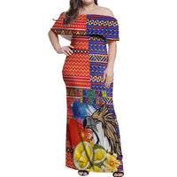 Philippines Kadayawan Off Shoulder Maxi Dress Filipino Eagle Durian with Polynesian and Igorots Pattern - Wonder Print Shop