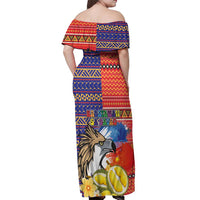 Philippines Kadayawan Off Shoulder Maxi Dress Filipino Eagle Durian with Polynesian and Igorots Pattern - Wonder Print Shop