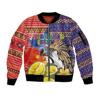 Philippines Kadayawan Sleeve Zip Bomber Jacket Filipino Eagle Durian with Polynesian and Igorots Pattern - Wonder Print Shop