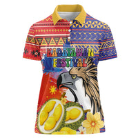 Philippines Kadayawan Women Polo Shirt Filipino Eagle Durian with Polynesian and Igorots Pattern - Wonder Print Shop