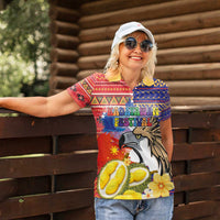 Philippines Kadayawan Women Polo Shirt Filipino Eagle Durian with Polynesian and Igorots Pattern - Wonder Print Shop