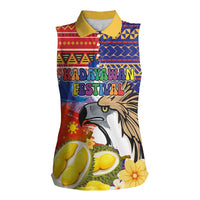 Philippines Kadayawan Women Sleeveless Polo Shirt Filipino Eagle Durian with Polynesian and Igorots Pattern - Wonder Print Shop