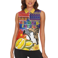 Philippines Kadayawan Women Sleeveless Polo Shirt Filipino Eagle Durian with Polynesian and Igorots Pattern - Wonder Print Shop