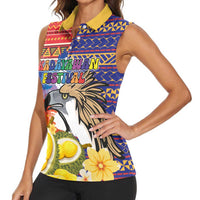Philippines Kadayawan Women Sleeveless Polo Shirt Filipino Eagle Durian with Polynesian and Igorots Pattern - Wonder Print Shop