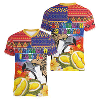Philippines Kadayawan Women V-Neck T-Shirt Filipino Eagle Durian with Polynesian and Igorots Pattern - Wonder Print Shop