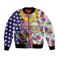 Hawaii and United States Together Bomber Jacket Seal of Hawaii and Bald Eagle - Wonder Print Shop