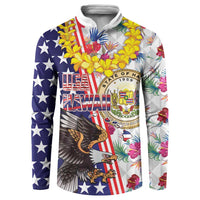Hawaii and United States Together Button Sweatshirt Seal of Hawaii and Bald Eagle - Wonder Print Shop