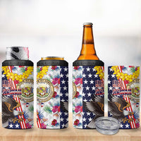 Hawaii and United States Together 4 in 1 Can Cooler Tumbler Seal of Hawaii and Bald Eagle - Wonder Print Shop