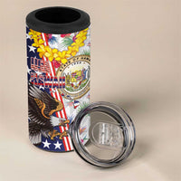 Hawaii and United States Together 4 in 1 Can Cooler Tumbler Seal of Hawaii and Bald Eagle - Wonder Print Shop