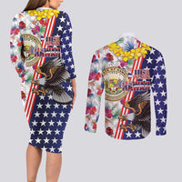 Hawaii and United States Together Couples Matching Long Sleeve Bodycon Dress and Long Sleeve Button Shirt Seal of Hawaii and Bald Eagle - Wonder Print Shop