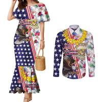 Hawaii and United States Together Couples Matching Mermaid Dress and Long Sleeve Button Shirt Seal of Hawaii and Bald Eagle - Wonder Print Shop