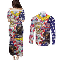 Hawaii and United States Together Couples Matching Puletasi and Long Sleeve Button Shirt Seal of Hawaii and Bald Eagle - Wonder Print Shop