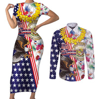 Hawaii and United States Together Couples Matching Short Sleeve Bodycon Dress and Long Sleeve Button Shirt Seal of Hawaii and Bald Eagle - Wonder Print Shop