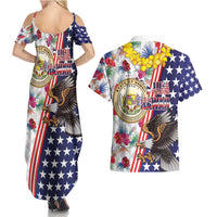 Hawaii and United States Together Couples Matching Summer Maxi Dress and Hawaiian Shirt Seal of Hawaii and Bald Eagle - Wonder Print Shop