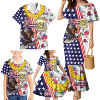 Hawaii and United States Together Family Matching Mermaid Dress and Hawaiian Shirt Seal of Hawaii and Bald Eagle - Wonder Print Shop