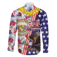 Hawaii and United States Together Family Matching Off The Shoulder Long Sleeve Dress and Hawaiian Shirt Seal of Hawaii and Bald Eagle - Wonder Print Shop