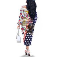 Hawaii and United States Together Family Matching Off The Shoulder Long Sleeve Dress and Hawaiian Shirt Seal of Hawaii and Bald Eagle - Wonder Print Shop