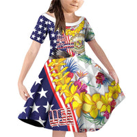 Hawaii and United States Together Family Matching Off Shoulder Short Dress and Hawaiian Shirt Seal of Hawaii and Bald Eagle - Wonder Print Shop