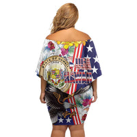 Hawaii and United States Together Family Matching Off Shoulder Short Dress and Hawaiian Shirt Seal of Hawaii and Bald Eagle - Wonder Print Shop