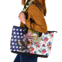 Hawaii and United States Together Leather Tote Bag Seal of Hawaii and Bald Eagle - Wonder Print Shop