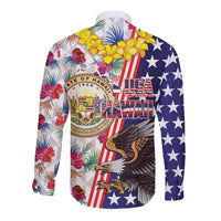 Hawaii and United States Together Long Sleeve Button Shirt Seal of Hawaii and Bald Eagle - Wonder Print Shop