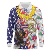 Hawaii and United States Together Long Sleeve Polo Shirt Seal of Hawaii and Bald Eagle - Wonder Print Shop